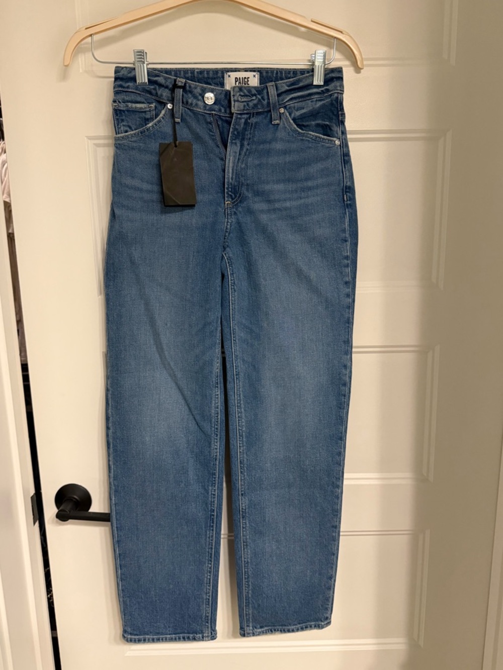 PAIGE ‘Sarah Straight Ankle’ High-Rise Jeans in Medium Blue Wash
